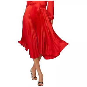 NWT Eva Mendes for NYCO Red Satin Pleated Midi Skirt. Size XL. Lightweight Flowy - Picture 1 of 9