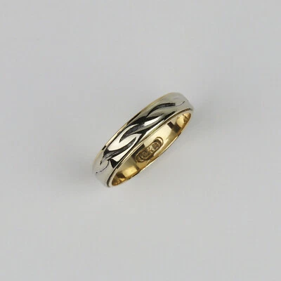 Anillo vintage de oro amarillo y blanco de 14k para mujer de 4 mm con banda "Ondas" talla 4,5 Foto 1 de 3