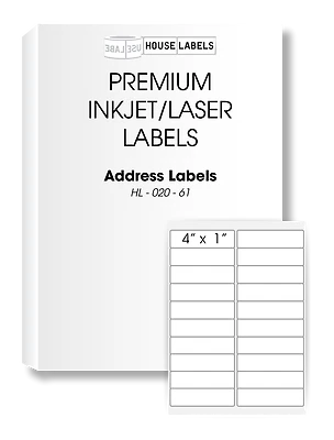 HOUSELABELS 1000 Sheets 20000 Labels 1 x 4 Fast Peel White Address Mailing Labels 20 UP