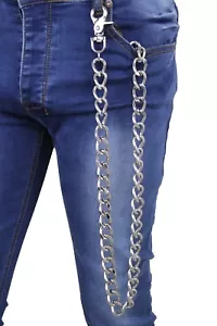 Jeans da uomo argento metallo extra lungo catena biker pesanti maglie spesse forti - Foto 1 di 12