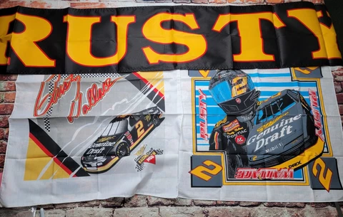 Rusty Wallace Bandana Scarf Flag Banner 21x21 In Lot of 2 Cover