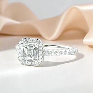 950 Platinum IGI Certified Lab Grown Diamond Wedding Ring 1.60 Ct Asscher Cut - Picture 1 of 14
