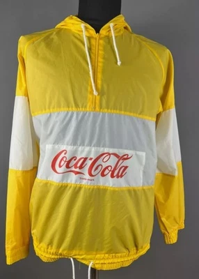 Sudadera con Capucha Rompevientos Anorak Amarillo Bloque de Color Coca Cola Años 80 De Colección Talla M Foto 1 de 4