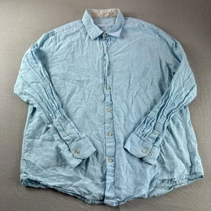 Tasso Elba Linen Blend Shirt Mens L Blue Long Sleeve Button Up Casual Preppy Top - Picture 1 of 6