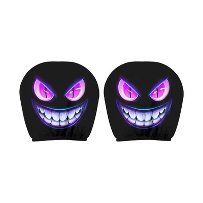 Juego de 2 piezas de divertidas cubiertas de reposacabezas de asiento de coche con estampado de dibujos animados sonrientes de ojos grandes NUEVO TL Foto 1 de 4