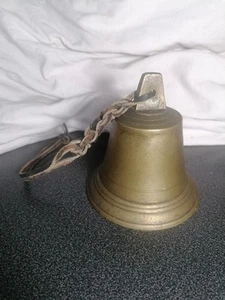 Lovely Old Vintage Solid Bronze No14 Hanging Bell With 1910 Belgian Coin Clacker - Picture 1 of 21