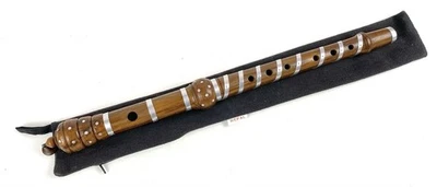 Flauta/Grabadora/Fife de seis teclas de madera nepalí de 17” de largo hecha a mano de colección con estuche Foto 1 de 4