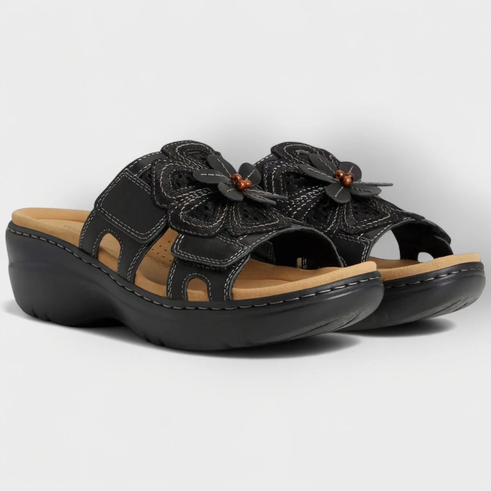 Clarks Merliah 2 Belle Wedge Woman's Sandals Black Size 11 With Box
