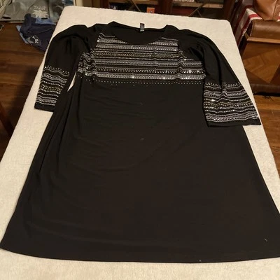 Solid Black Dress w/silver & gold rhinestones (A) - Image 1 of 4
