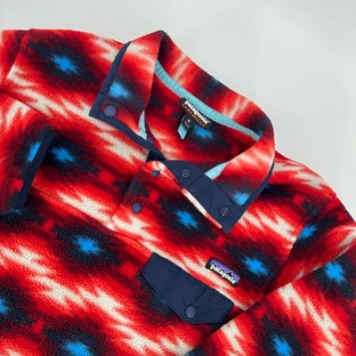 Pullover polar Patagonia Synchilla Snap-T M rojo/azul patrón azteca Foto 1 de 4