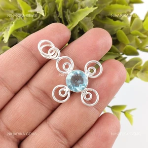925 Argento Sterling Topazio Blu Cielo Gemma Elegante a Mano Compleanno Ciondolo - Foto 1 di 9
