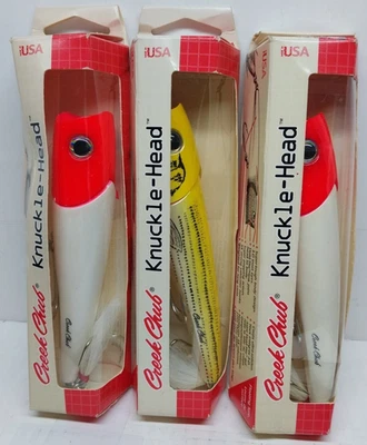 Lote de 3 señuelos de colección Creek Chub Knuckle Head Topwater I6600JPRW, I6600JPYC *Nuevo* Foto 1 de 4