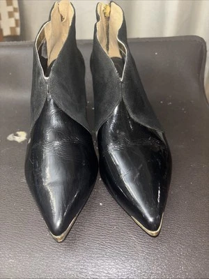 TED BAKER LONDON VTG женщин Corp Core черный лакированная кожа замши ботинок размер 37,5 - Изображение 1 из 4