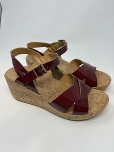 Kork-Ease Sandals Red Patent Leather Womans Sz 7 Wedge Cork Made Brazil - Picture 1 of 10