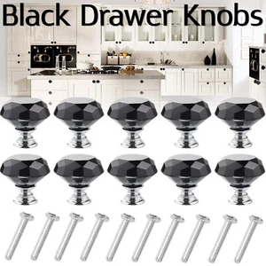 10Pcs 30mm Drawer Cupboard Handle Pull Crystal Glass Cabinet Knob Diamond Shape - Picture 1 of 11