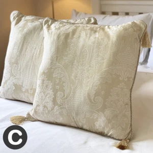 Pair of Luxury Jacquard Pale Gold Ivory 22" Cushion Covers French Floral - Picture 1 of 6