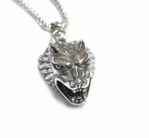 Edelstahl Anhänger Biker Kette Wolf Wolfskopf Halskette Wikinger Harley Vikings  - Bild 1 von 13
