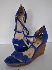 Blaue Wildleder Riemchen Peeptoes Damen Keil Plateau Sandalen Gr. 4 (EU 37) Boden - Bild 1 von 6