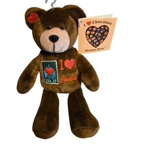 I LOVE CHOCOLATE STAMP BEAR USA 29 CENT STUFFED PLUSH 9'' BEANIE BEAR NWT 2004 - Picture 1 of 5