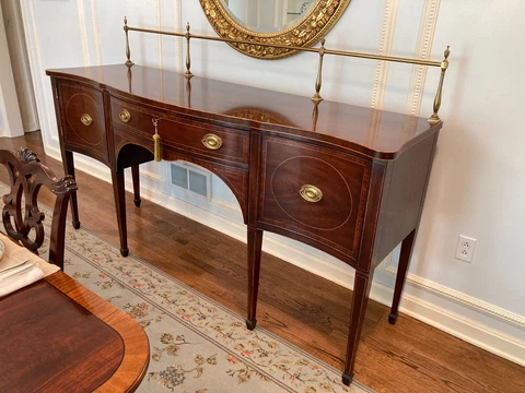 KITTINGER BUFFET HEPPLEWHITE FEDERAL mahogany satinwood inlay brass rail C 1990 Cover
