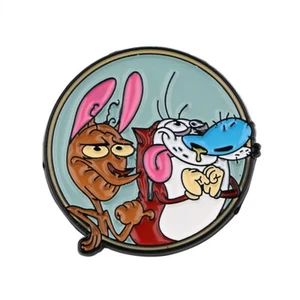 Cappello Ren & Stimpy cartone animato anni 90 nostalgia spilla pinback metallo smaltato retrò borsa NUOVO - Foto 1 di 6