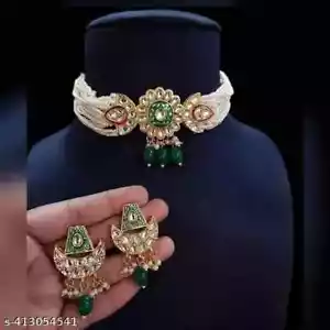 Set gioielli orecchini collana da sposa girocollo Kundan placcato oro indiano Bollywood - Foto 1 di 5