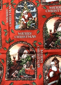 Brother Sister Fabric Christmas Santa Merry Christmas on Red 2Y x 44" W - Picture 1 of 3