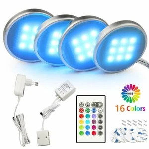 4Pcs RGB LED Under Cabinet Lights Closet Puck Colour Changing Shelf Lighting Kit - Picture 1 of 14