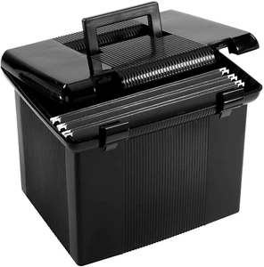 Portable File Box with Rails, Hinged Lid, Double Latch, 3 Folders Included - Picture 1 of 7