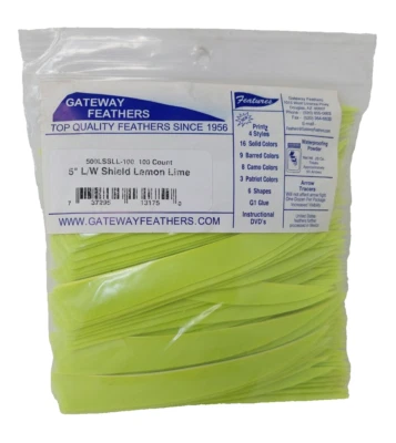 100 Pack Gateway Feathers 5" Left Wing: Shield Lemon Lime Green Yellow 500LSSLL - Image 1 of 3