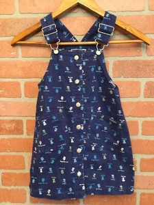 Vintage Oshkosh Bgosh Girls Overall Dress Button Front Pockets Blue Sz 5 Floral - Picture 1 of 8