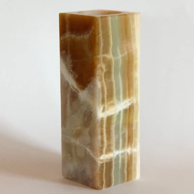 Onyx Marmor Vase Blockvase 4 kant Vintage Naturstein beige marmoriert - Bild 1 von 4