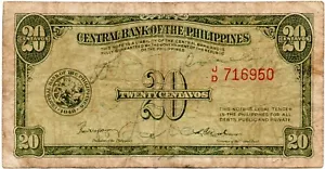 P# 130 CENTRAL BANK OF THE PHILIPPINES - 20 CENTAVOS - 1953-57 - JD 716950 - Picture 1 of 10