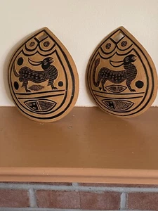 Pair of Vintage West Africa Hand Painted Gourd Wall Hangings ~ EC - Picture 1 of 6
