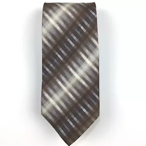 GEORGE Men's Neck Tie Silk 57" Brown Gray Stripe Plaid Checks - Picture 1 of 4