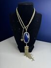 Kendra Scott Rayne Dark Blue/Gold Chain Tassel Long 31" Necklace 