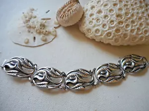 Vintage Sterling Silver Oxidized Danecraft Calla Lily Link Bracelet 952102 - Picture 1 of 11