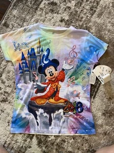 NWT DISNEY PARKS SUBLIMATED SORCERER MICKEY SHIRT CIRCA 2016 SIZE 10/12 GIRLS - Picture 1 of 6