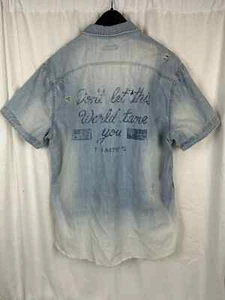 Akoo Denim Short Sleeve Men’s Shirt Size XL  "Don’t Let This World Tame You" - Picture 1 of 7