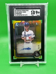 2022 Topps Bowman Chrome Samuel Munoz Auto Yellow 74/75 SGC 9 / 10 Auto - Picture 1 of 2