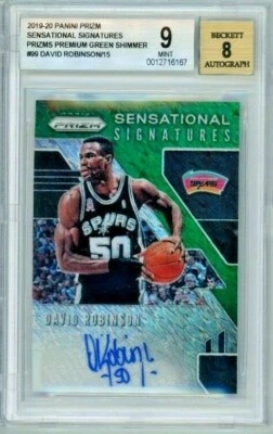  2019 PRIZM SENSATIONAL SIGNATURES DAVID ROBINSON GREEN SHIMMER  AUTO/15 BGS 9  - Image 1 of 2