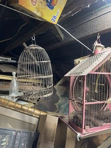 Antiker viktorianischer französischer Vogelkäfig aus Drahtrost mit Glasflaschenschrift 19. Jahrhundert - Bild 1 von 10