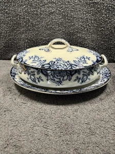Antike W. Adams & Sons Krone Halbporzellan ROSE Deckelterrine mit Unterteller - Bild 1 von 22
