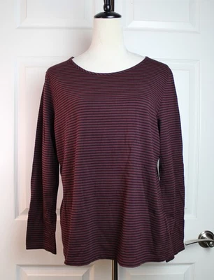 VTG Y2K Jones New York Burgundy Black Mini Striped Stretch Jersey Top Size L - Image 1 of 4