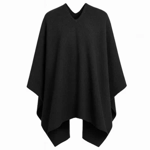 LLAMA WOOL UNISEX | MENS PONCHO WRAP CHARCOAL BLACK | HANDMADE ANDES COZY SERAPE - Picture 1 of 7