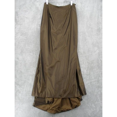 Falda Morgan McFeeters 12 Tren de Seda Larga Noche Evento Cóctel Fiesta Marrón Cremallera Foto 1 de 4