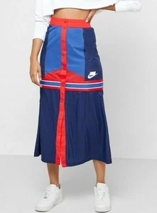 Gonna midi Nike donna color block taglia S s s snap davanti rosso navy nylon atletica - Foto 1 di 17