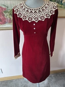 Vintage 70’s Parc Jrs. Petite Mini Dress Empire Waist Red Velvet Size XS - Picture 1 of 4
