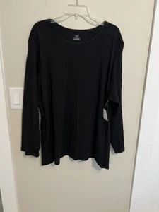 CJ Banks Talla 1X Top de punto negro liso, cuello redondo, manga larga, nuevo con etiquetas - Imagen 1 de 4