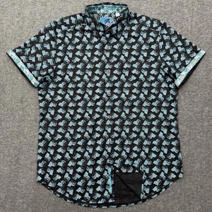 Robert Graham Shirt Mens Medium Black Geometric Skulls Classic Short Sleeve Flip - Picture 1 of 12
